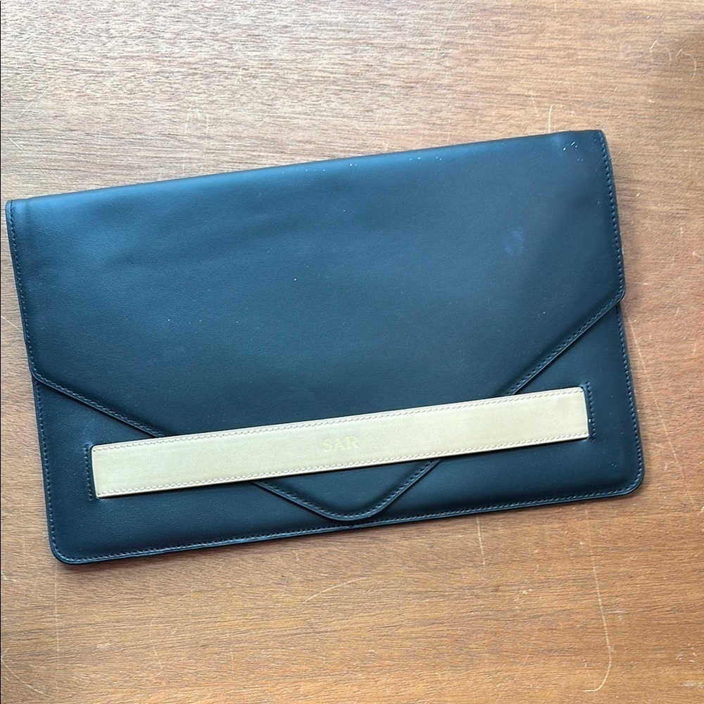 Mark & Graham Black and Tan Fabric Envelope Clutch